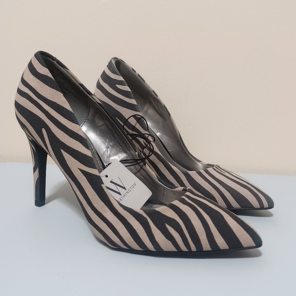 Worthington Womens Zito Zebra Pointed Toe Stiletto Heel Pumps